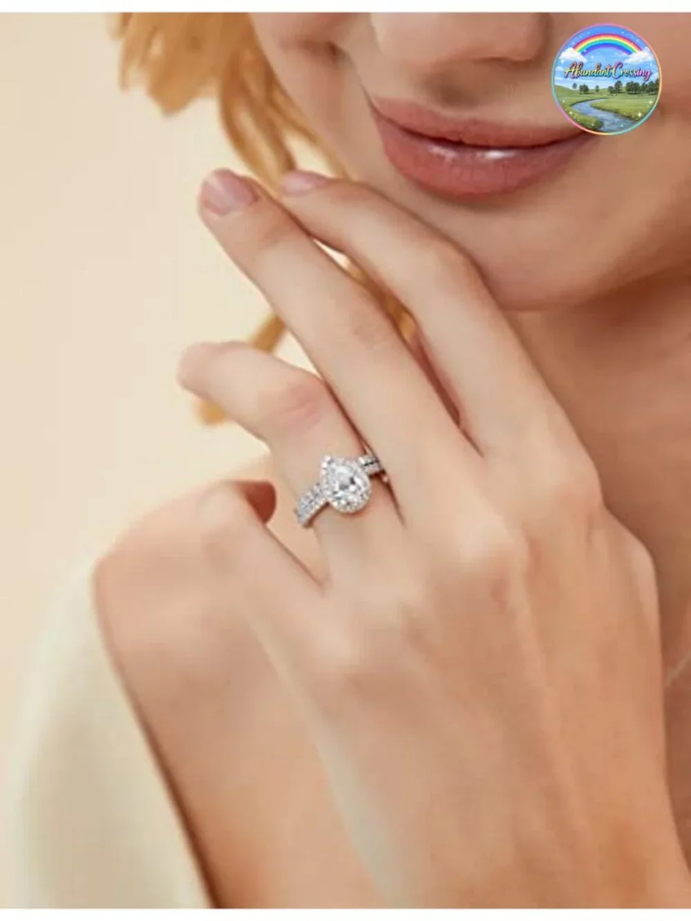 925 Sterling Silver Bridal Ring Set Women Teardrop CZ Engagement Wedding Band